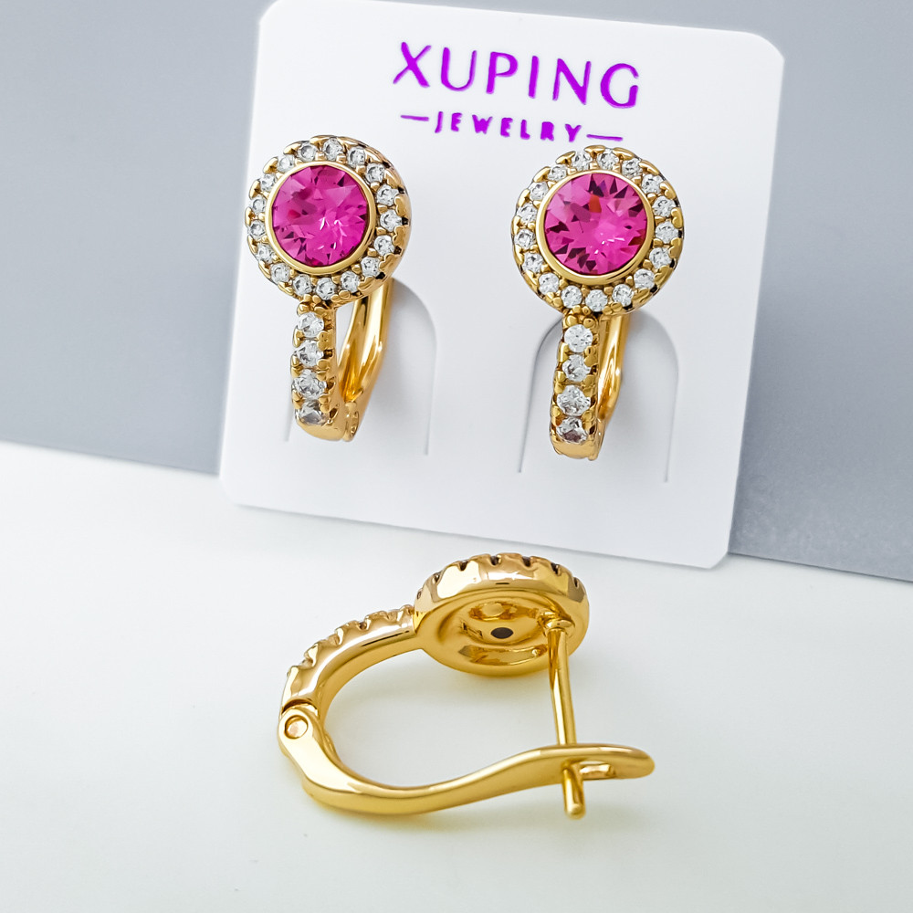 Сережки Сяйво з малиновим цирконієм Swarovski, англ.замок; медичне золото Xuping 18К, фото 1