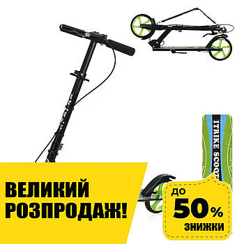 Самокат двоколісний для підлітка (колеса PU, кермо 84-95,5см) iTrike SR 2-049-1-GR Чорно-зелений