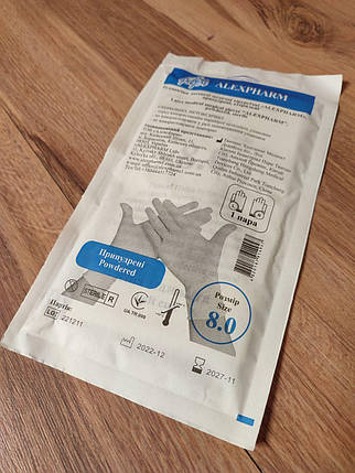 Рукавички стерильні медичні латексні "ALEXPHARM",припудрені,р.6, фото 2