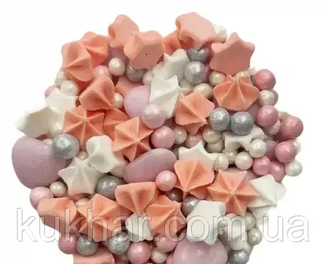 Суміш "Шоколадні серця рожеві з рисовою посипкою та безе" 500г, фото 1