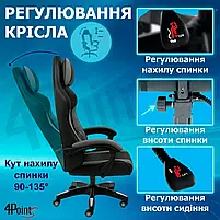 Геймерське ігрове крісло комп'ютерне 4Points GT з вставками з тканини спортивне для пк з подушками розкладне Сіро-чорне, фото 9
