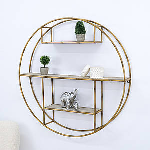 Настінна навісна полиця із металу кругла акцентна золота Гранд Презент 19251