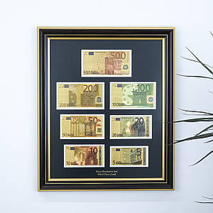 Ексклюзивне панно з усіма банкнотами EUR (євро) з золотим напиленням 51*59 см – розкішний подарунок або доповнення до колекції