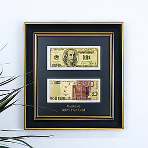 Панно-підбірка золотих банкнот USA та EUR 31*33 см – стильний сувенір для цінителів валюти Гранд Презент ГП60536(601818)