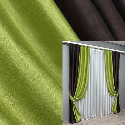 Комбіновані (2шт. 1,5х2,7м.) штори з льону. Колір венге з салатовим. Код 014дк (1087-1253ш) 11-0283