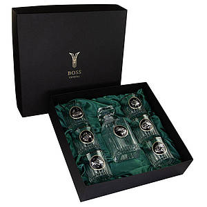 Набір для віскі "Goldfish" – графін 850 мл + 6 келихів, срібна рибка, кришталь з платиною Гранд Презент GPB7GLF2PG