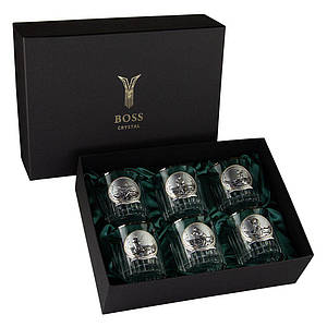 Набір для віскі "Fishermen" – 6 келихів з платиною, подарунок рибалці з срібною символікою Гранд Презент GPB6FMN2PGD