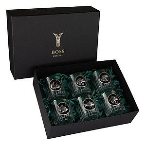 Подарунковий набір для віскі "Goldfish" – 6 келихів 360 мл з платиною і срібною рибкою Гранд Презент GPB6GLF2PGD