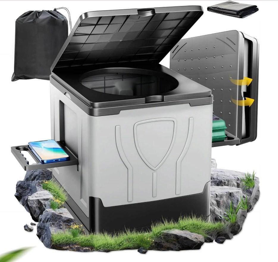 Складний туристичний туалет, кемпінговий 30л 150кг RC-K-1826 з поличками для телефону і інших речей, фото 1