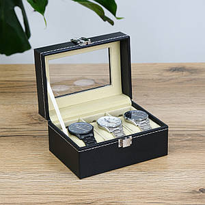 Скринька для годинників з 3 слотами, екошкіра чорна 16*11*8 см Гранд Презент JZ-026