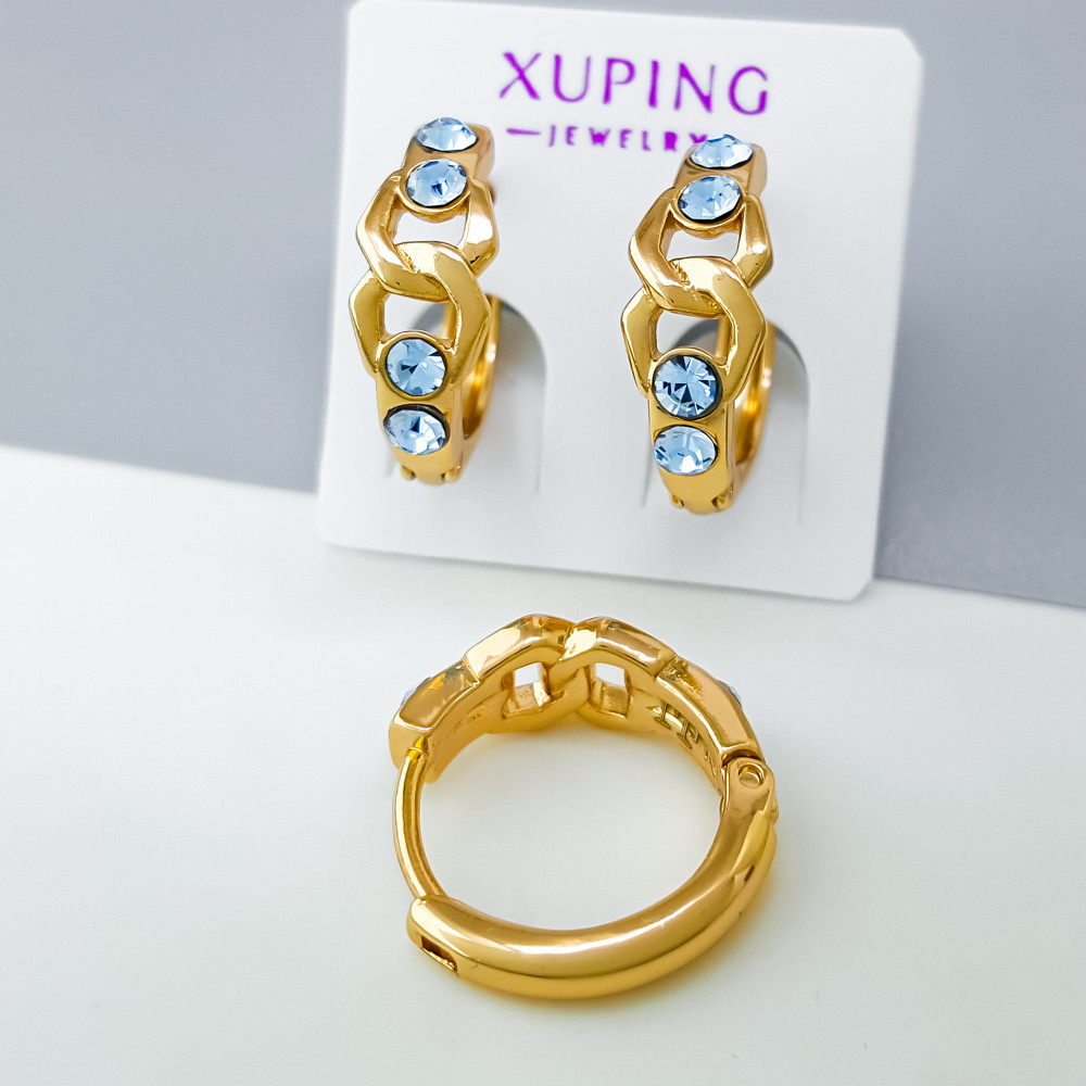 Сережки Бескінечність з блакитним Swarovski, медзолото Xuping позолота 18K, фото 1
