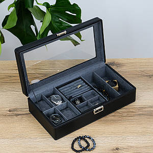 Шкатулка органайзер для годинників, 4 слотів, екошкіра чорна 36*19*9 см Гранд Презент JZ-023