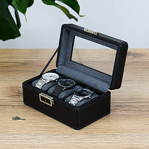 Шкатулка для годинників з 3 слотами, екошкіра чорна 18*11*8 см Гранд Презент JZ-021