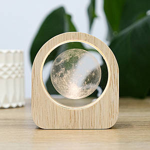 3D Нічник кришталевий Лазерний Місяць з дерев’яною основою та USB 7.5*8.5*3 см Гранд Презент MH-TF0259-3-8D