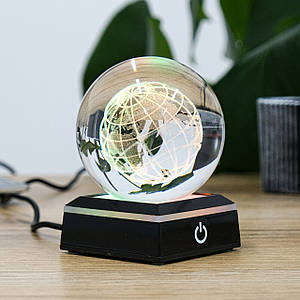 3D Лазерна кришталева куля Земля з LED підсвічуванням та USB 10.7*6.7 см Гранд Презент MH-Q0199-2-8D
