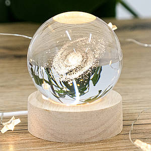 3D Лазерна кришталева Сфера Галактика з LED підсвічуванням на дерев'яній підставці USB 7.5*6.5 см Гранд Презент MH-Q0198-3-6D