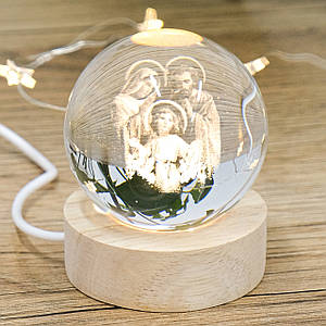 3D Кристал Святе Сімейство з LED підсвічуванням на дерев'яній підставці USB 7.5*6.5 см Гранд Презент MH-Q0198-4-6D