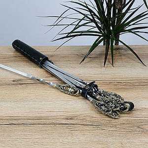 Набір шампурів 6 штук «Кабан» з декоративною різьбою з бронзи у шкіряному сагайдаку Гранд Презент GPNSH70017