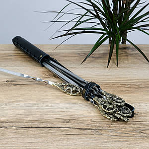 Шампура набір 6 штук «Лев» з ручками з бронзи у сагайдаку з натуральної шкіри Гранд Презент GPNSH70089