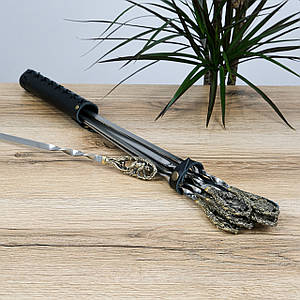 Набір шампурів 6 штук «Ведмідь» з бронзовими ручками у шкіряному сагайдаку Гранд Презент GPNSH70015