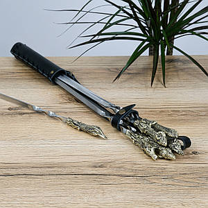 Шампура набір 6 штук «Лісові звірі» з бронзовими елементами у шкіряному сагайдаку Гранд Презент GPNSH70016