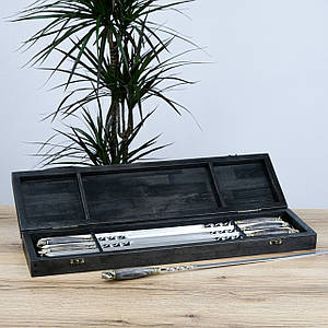 Набір шампурів VIP 6 штук «Лісові Звірі» з ясеневими ручками у буковому кейсі для кемпінгу Гранд Презент GPNSH0145