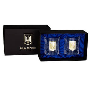 Набір для віскі "Герб" – 2 кришталеві келихи 360 мл зі сріблом і позолотою, патріотичний подарунок Гранд Презент GPB2TRY1XG