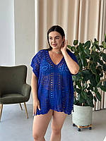 Туніка мереживна синя універсального розміру L-3XL для пляжного відпочинку стильна легка 70 см
