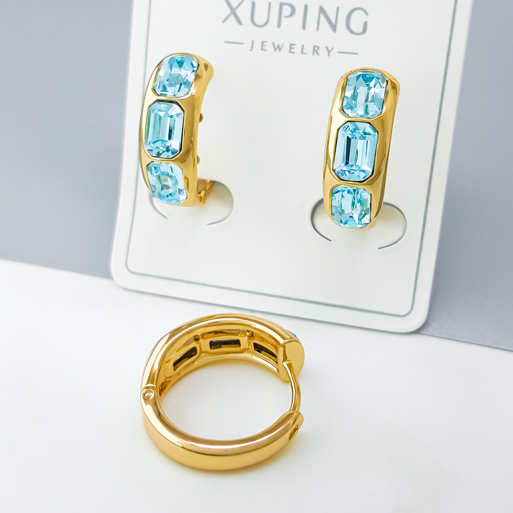 Сережки Три смарагди з блакитним цирконієм Swarovski; медичне золото Xuping 18К, фото 1