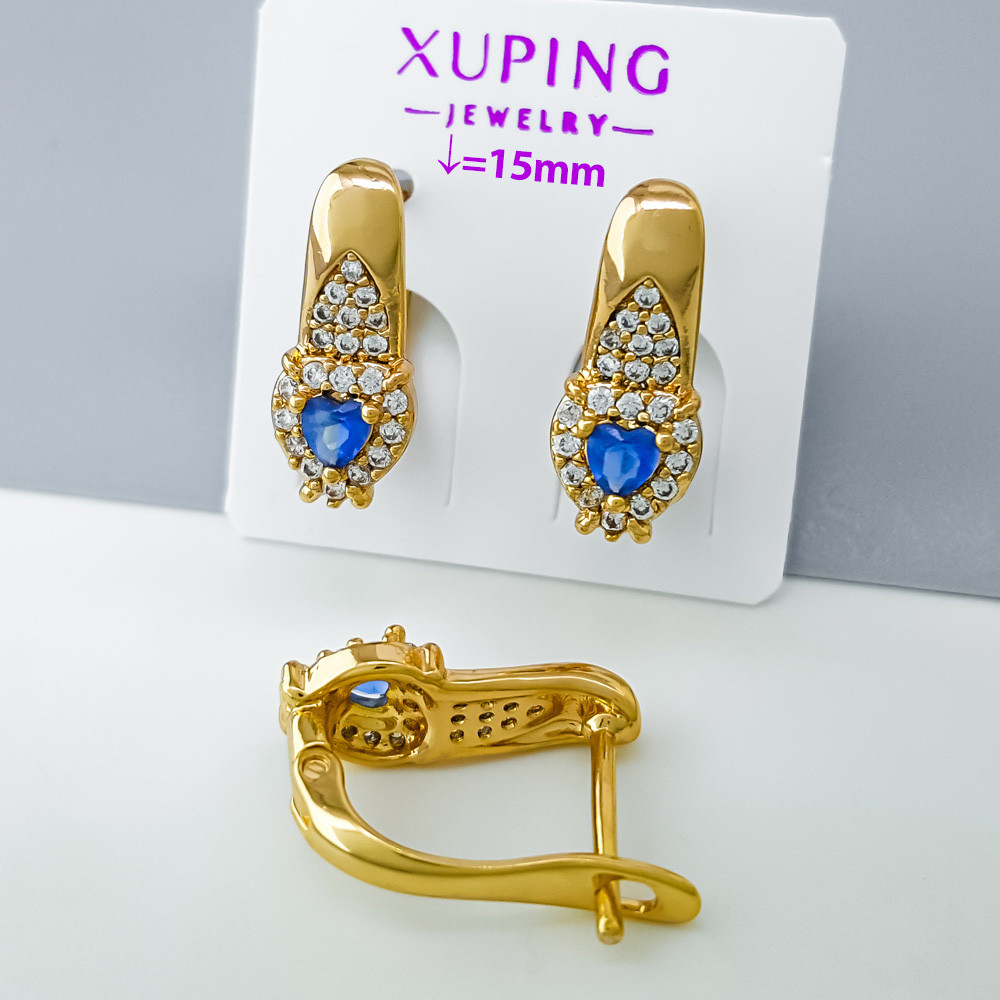 Сережки Серце з синім цирконієм, англ.замок; медичне золото Xuping 18К, фото 1