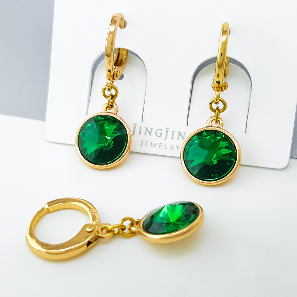 Сережки Сяйво з зеленим цирконієм Swarovski; медичне золото Xuping 18К, фото 1