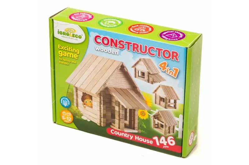 Дерев'яний конструктор 4в1 Заміський будиночок 146 деталей 900316 IGROTECO, фото 1