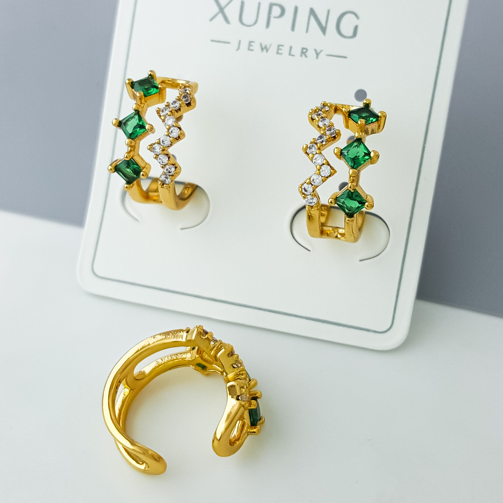 Сережки Каффи з зеленим цирконієм; медичне золото Xuping 18К, фото 1