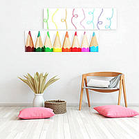 Модульна картина «Веселі кольорові олівці» Яскравий декор для дитячої кімнати 130х60 см габарит (104х30 кожен модуль), фото 3