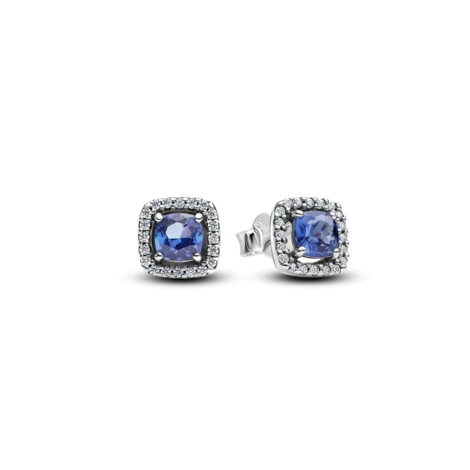 Срібні сережки Pandora «Блискучий синій квадрат» 293551C01, фото 1