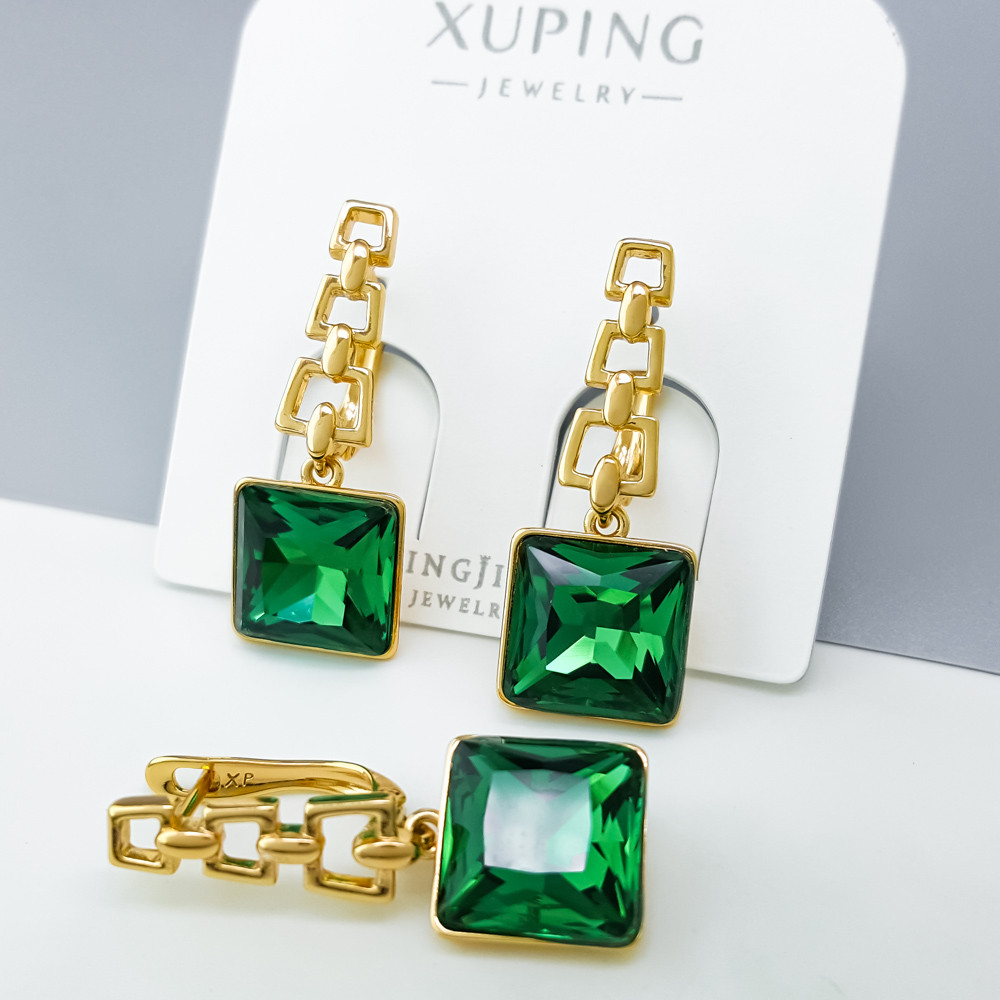 Сережки Принцеса з зеленим цирконієм Swarovski, англ.замок; медичне золото Xuping 18К, фото 1