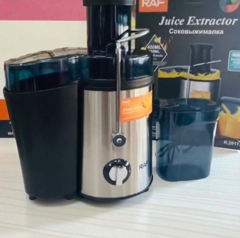 Соковижималка електрична 1000 Вт з нержавіючої сталі 3 швидкості роботи для твердих овочів і фруктів RAF, фото 1