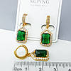 Сережки Смарагд з зеленим цирконієм; медичне золото Xuping 18К, фото 2