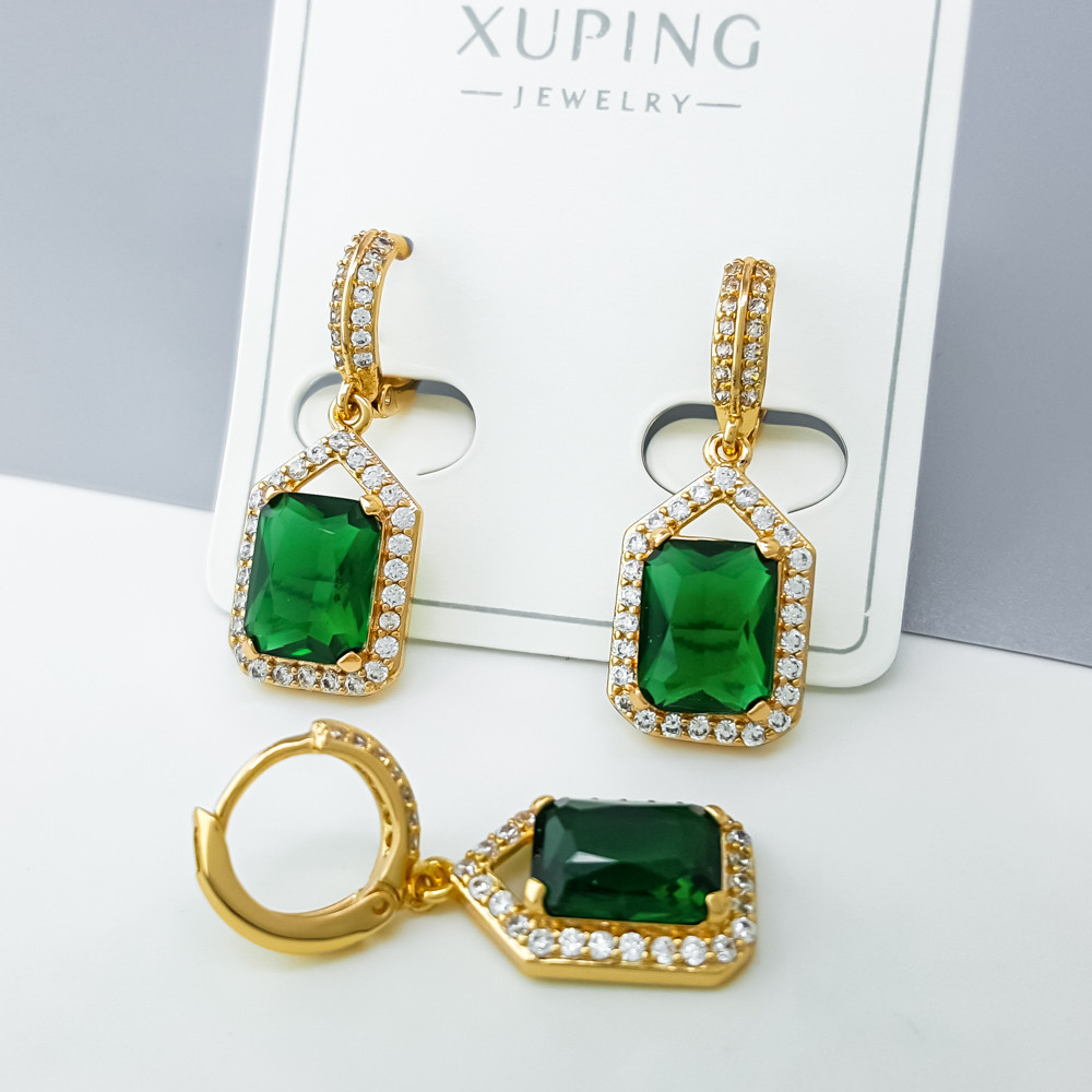 Сережки Смарагд з зеленим цирконієм; медичне золото Xuping 18К, фото 1