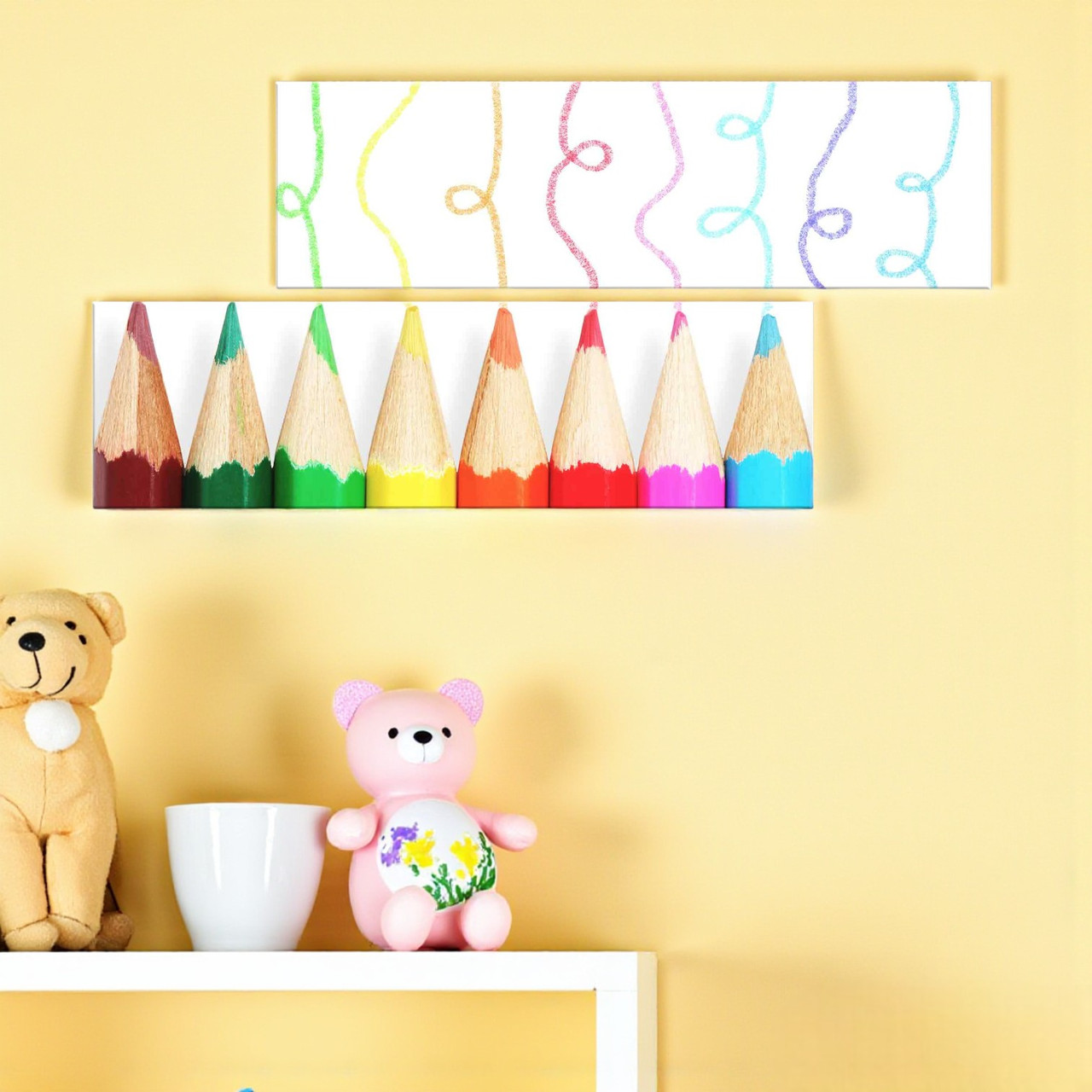 Модульна картина «Веселі кольорові олівці» Яскравий декор для дитячої кімнати 130х60 см габарит (104х30 кожен модуль), фото 1