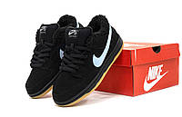 Чоловічі зимові кросівки Nike SB Dunk Low Black Grey Winter Fur (чорні із сірим) утеплені замша текстиль хутро Y15209