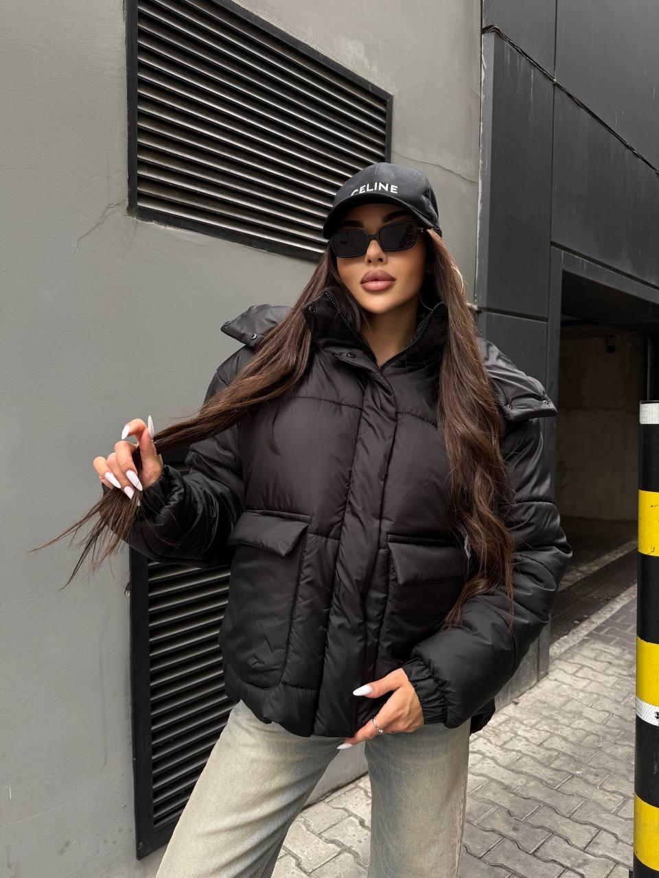 Стильна зимова жіноча куртка (Розмір XS-S (42-44), M-L (46-48), XL-XXL (50-52)), Чорна