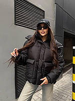 Стильна зимова жіноча куртка (Розмір XS-S (42-44),  M-L (46-48), XL-XXL (50-52)), Чорна
