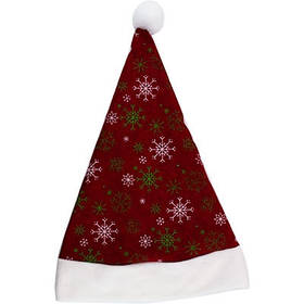 Шапка новорічна з принтом сніжинки, червона