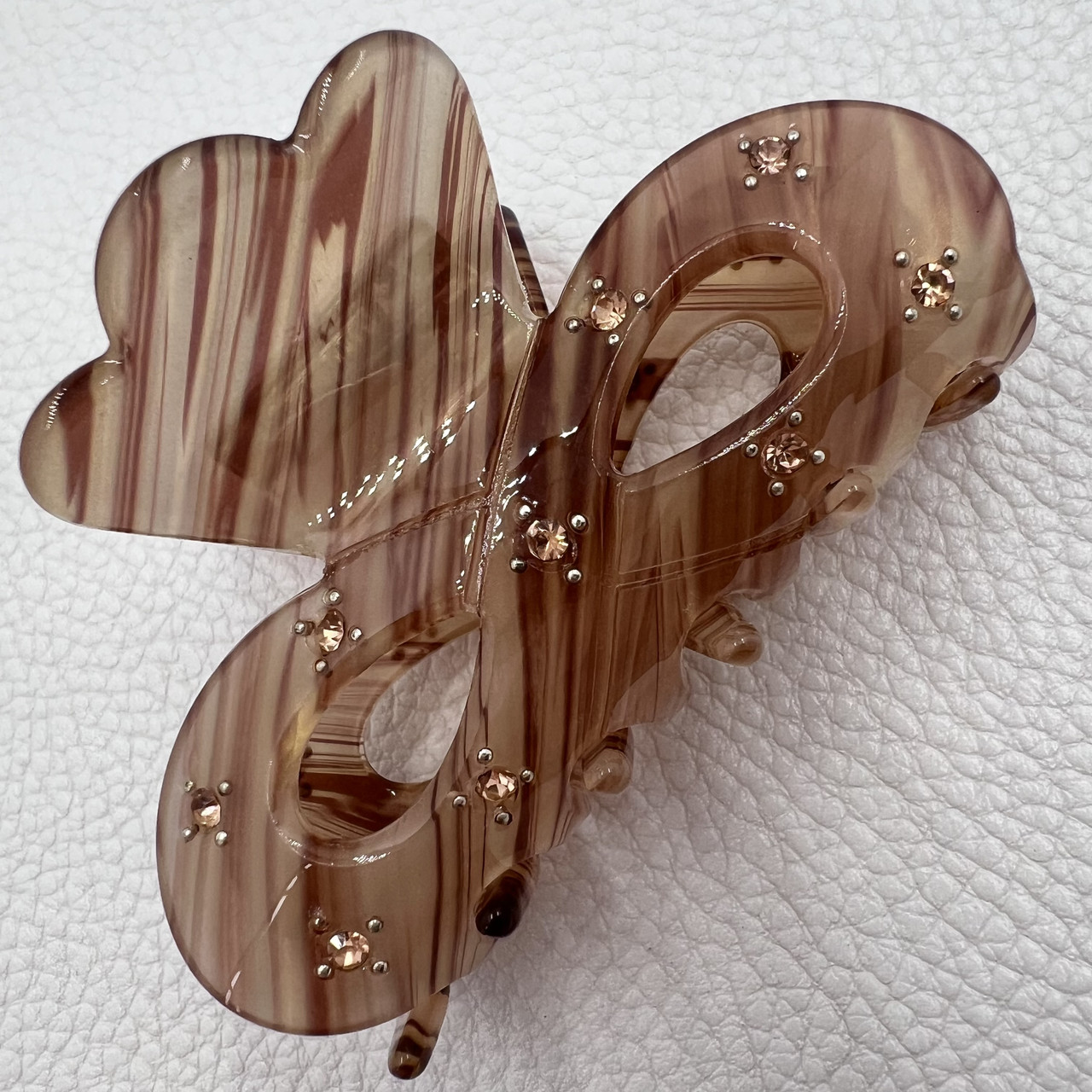 Краб для волос прочный французский пластик карамельного цвета перламутровый с камушками ширина 4 см длина 7 см