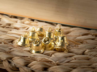 Золоті дзвіночки металеві розміром 12 мм для прикрашання одягу, виробів і сувенірів