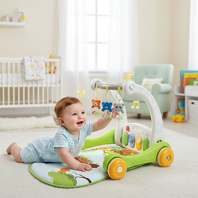 Дитячі ходунки-каталка розвивальний музичний килимок для малюка піаніно ноти звук світло підвіски брязкальця