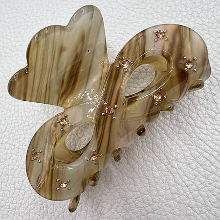 Краб для волос прочный французский пластик разноцветный с перламутром и бежевыми стразами ширина 4 см длина 7 см, фото 1