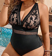 Купальник суцільний. Чорний із мереживом. Великі розміри., фото 2