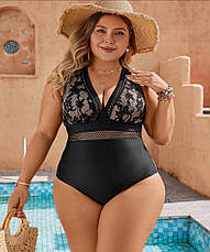 Купальник суцільний. Чорний із мереживом. Великі розміри., фото 4